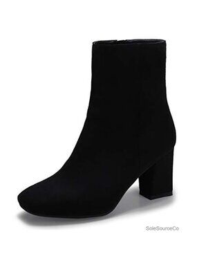 Women's Square Toe Ankle Boots Low Block Heel Side Zipper